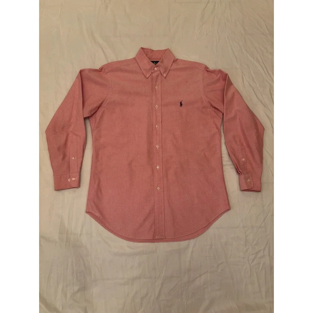 Ralph Lauren Mens Oxford Shirt Salmon Pink Classic Fit Long Sleeve 15 32/33